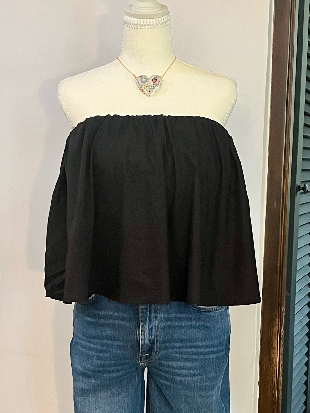 Crescent Black Strapless Open Flow Tube Top